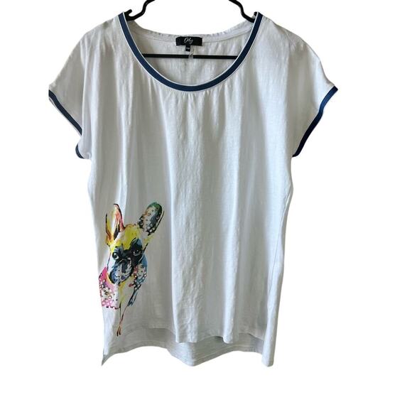 Orly Colorful French Bulldog Print Crew Neck T-Shirt White Women's Medium - Picture 2 of 5